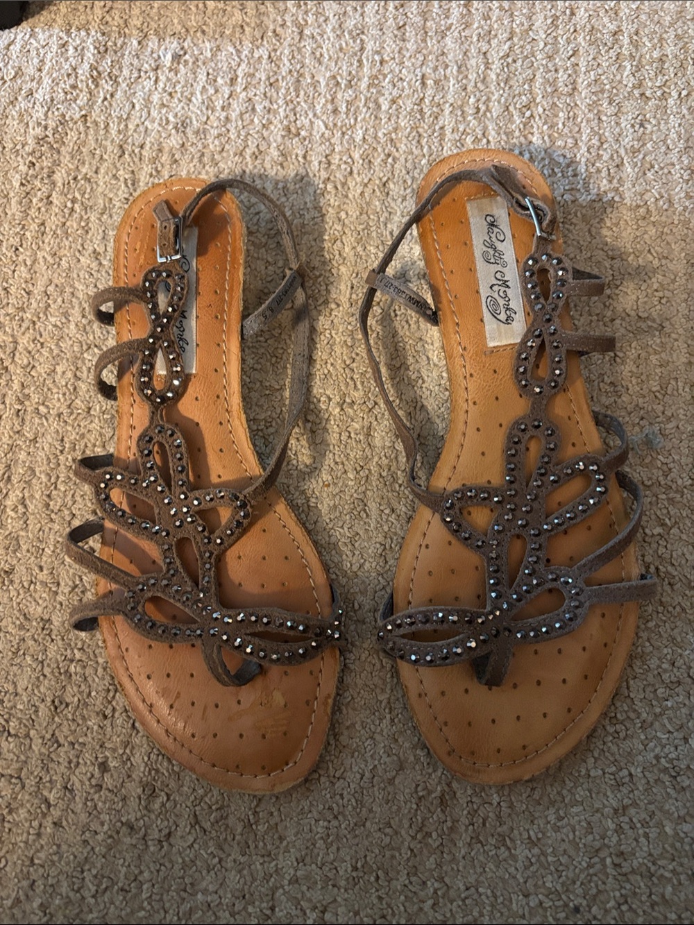 naughty monkey Brown Suede Rhinestone Strappy Sandals